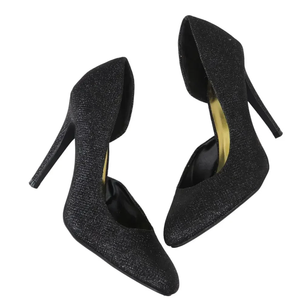 Qupid Black Sparkly Glitter Stiletto Pump Heels Size 7.5